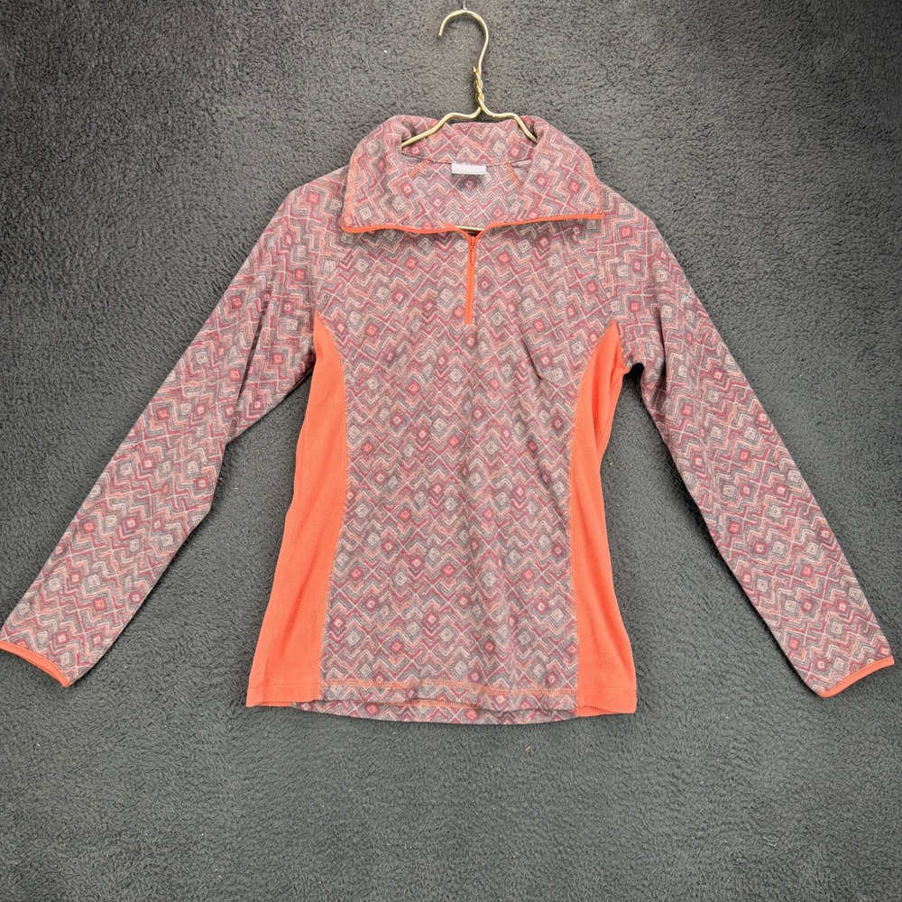Columbia Sportswear Womens Small Orange Pink Geometric Fleece 1/4 Zip Pullover